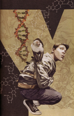 cover art of Yorick in a straight jacket and his pet monkey