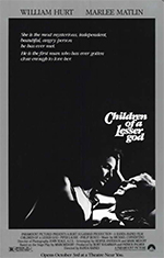 Children of a Lesser God one poster of Sarah leaning over James in romantic situation, black and white