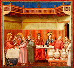 a two-dimensional, medeival representation of the wedding at which Jesus performed his first miracle