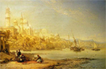 painting of what Constantinople might have looked like, a golden city set next to the water