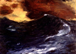 dark waves surmounted by an ominous, orangish-yellow sky